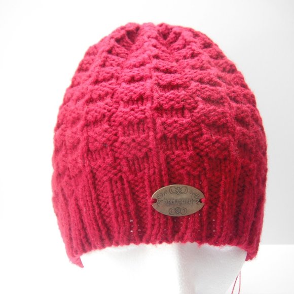 Hand Knitted Hat Toque Adult Size -L Acrylic Burgundy Color-021 Hand knit by me - Picture 2 of 7